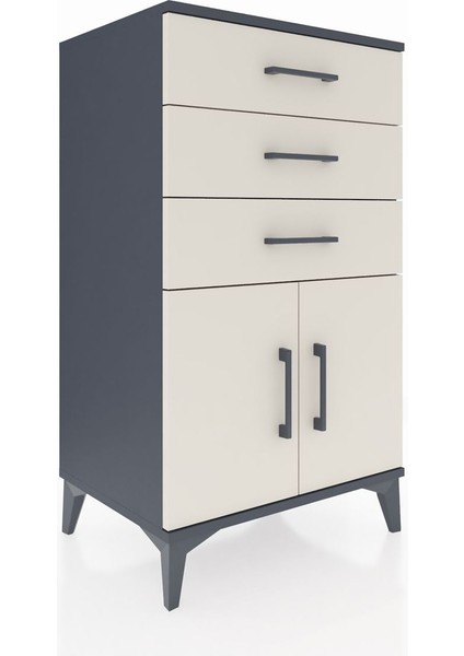 Hyperion Komodin Tek Raflı 3 Çekmeceli 2 Kapaklı 60X44X106 Antrasit-Aytaşı fiyatları