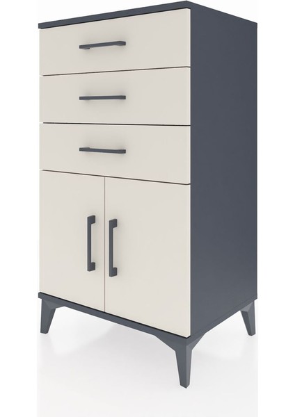 Hyperion Komodin Tek Raflı 3 Çekmeceli 2 Kapaklı 60X44X106 Antrasit-Aytaşı modelleri