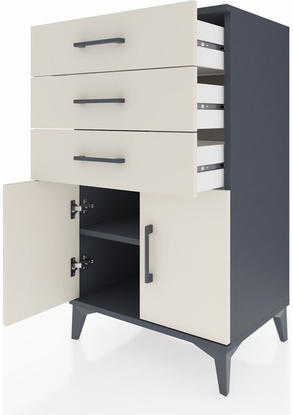 Hyperion Komodin Tek Raflı 3 Çekmeceli 2 Kapaklı 60X44X106 Antrasit-Aytaşı fırsatları