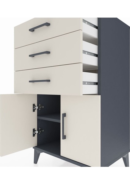 Hyperion Komodin Tek Raflı 3 Çekmeceli 2 Kapaklı 60X44X106 Antrasit-Aytaşı indirimleri