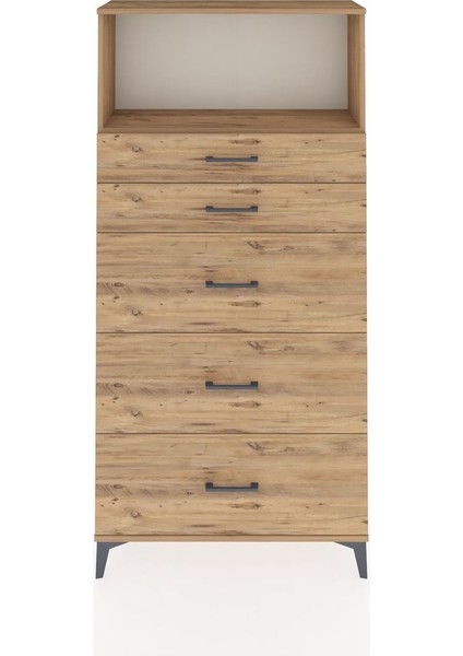 Arges Dolap Tek Raflı 5 Çekmeceli 88X30X182 Çam-Çam