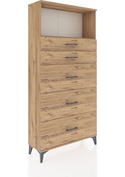 Arges Dolap Tek Raflı 5 Çekmeceli 88X30X182 Çam-Çam fiyatları