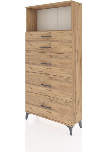 Arges Dolap Tek Raflı 5 Çekmeceli 88X30X182 Çam-Çam modelleri