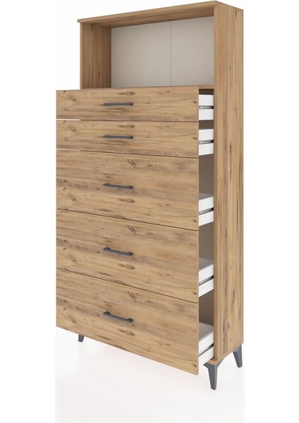 Arges Dolap Tek Raflı 5 Çekmeceli 88X30X182 Çam-Çam fırsatları