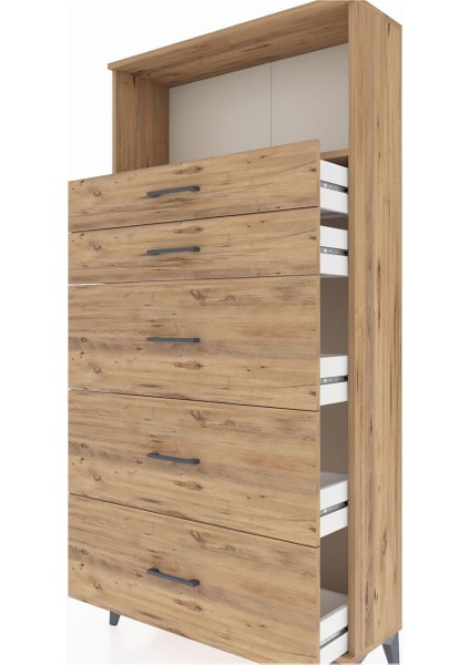 Arges Dolap Tek Raflı 5 Çekmeceli 88X30X182 Çam-Çam indirimleri