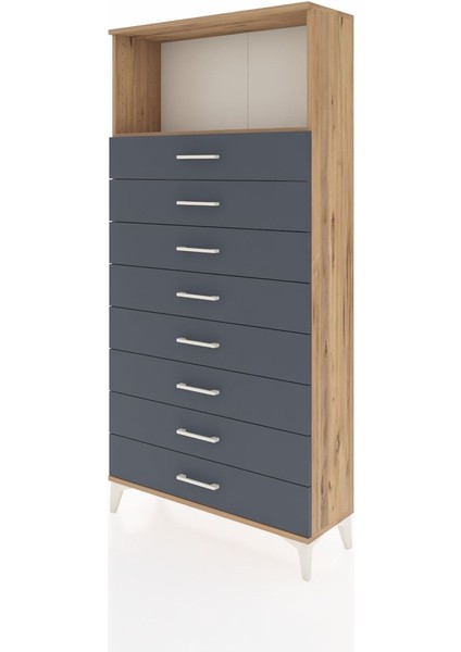 Arges Dolap Tek Raflı 8 Çekmeceli 88X30X182 Çam-Antrasit modelleri