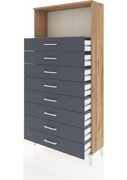 Arges Dolap Tek Raflı 8 Çekmeceli 88X30X182 Çam-Antrasit fırsatları