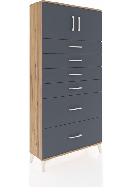 Arges Dolap Tek Raflı 6 Çekmeceli 2 Kapaklı 88X30X182 Çam-Antrasit fiyatları