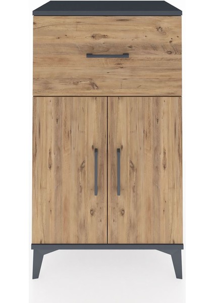 Hyperion Komodin Tek Raflı Tek Çekmeceli 2 Kapaklı 60X44X106 Antrasit-Çam