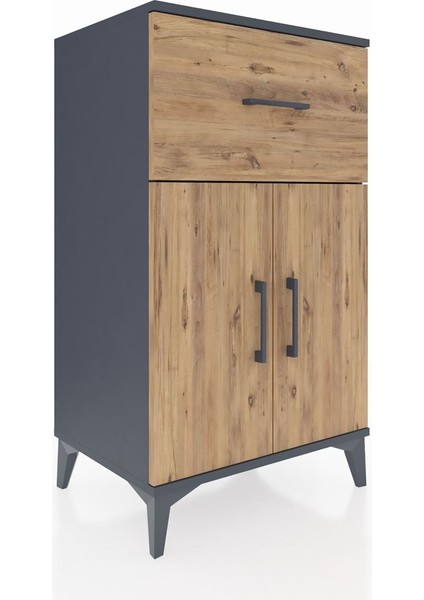 Hyperion Komodin Tek Raflı Tek Çekmeceli 2 Kapaklı 60X44X106 Antrasit-Çam fiyatları