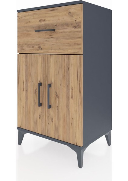 Hyperion Komodin Tek Raflı Tek Çekmeceli 2 Kapaklı 60X44X106 Antrasit-Çam modelleri