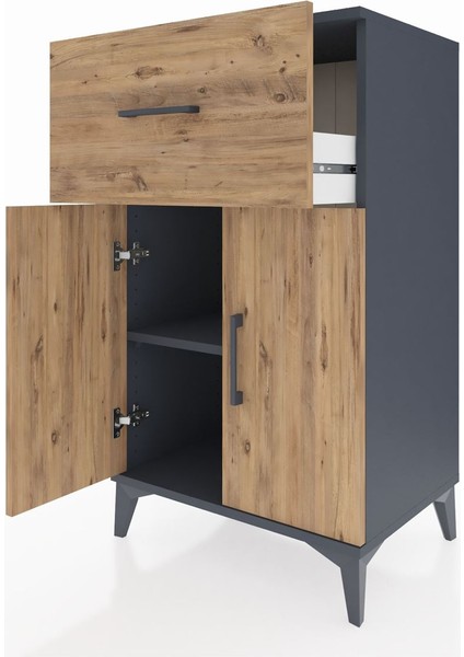 Hyperion Komodin Tek Raflı Tek Çekmeceli 2 Kapaklı 60X44X106 Antrasit-Çam fırsatları