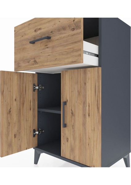 Hyperion Komodin Tek Raflı Tek Çekmeceli 2 Kapaklı 60X44X106 Antrasit-Çam indirimleri
