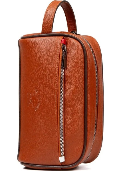Erkek Deri Portföy Clutch Traş Kozmetik Bakım ve Günlük El Çantası (14X24CM) - Taba - GOLD002 fırsatları