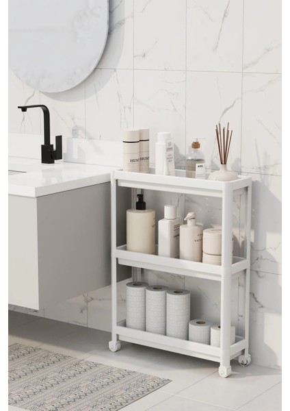 Tekerlekli 3 Katlı Çok Amaçlı Raf Ünitesi - Banyo Mutfak Düzenleyici Organizer Raf fiyatları