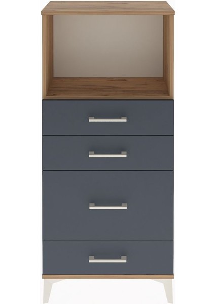 Arges Dolap Tek Raflı 4 Çekmeceli 60X30X134 Çam-Antrasit