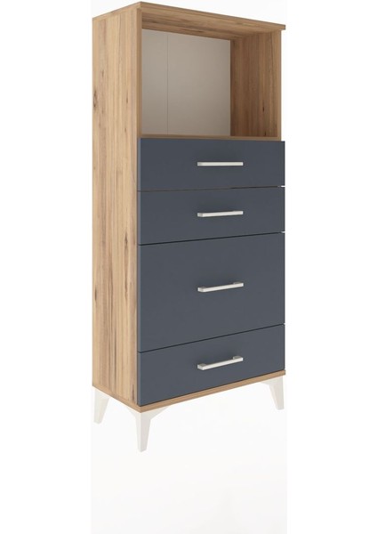 Arges Dolap Tek Raflı 4 Çekmeceli 60X30X134 Çam-Antrasit fiyatları