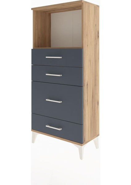 Arges Dolap Tek Raflı 4 Çekmeceli 60X30X134 Çam-Antrasit modelleri