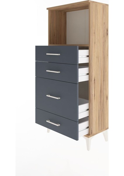 Arges Dolap Tek Raflı 4 Çekmeceli 60X30X134 Çam-Antrasit fırsatları