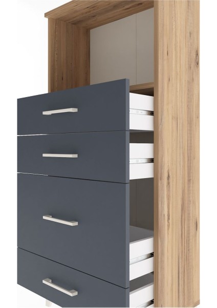 Arges Dolap Tek Raflı 4 Çekmeceli 60X30X134 Çam-Antrasit indirimleri