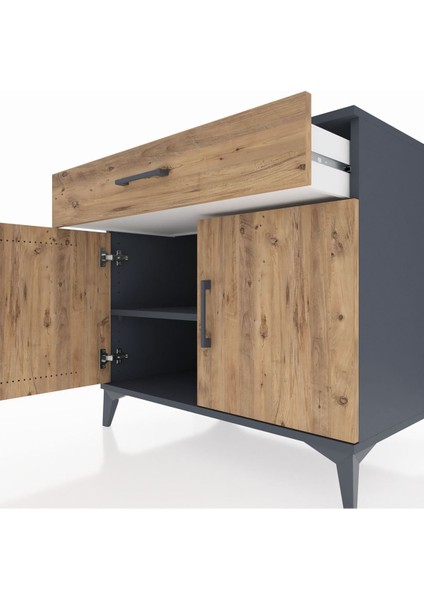 Kronos Şifonyer Tek Raflı Tek Çekmeceli 2 Kapaklı 88X59X80 Antrasit-Çam indirimleri