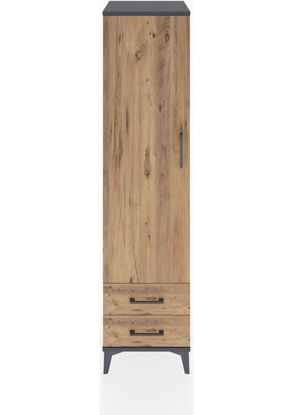 Hyperion Dolap Tek Raflı 2 Çekmeceli Tek Askılı 44X44X182 Antrasit-Çam