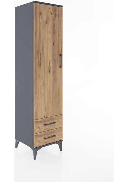 Hyperion Dolap Tek Raflı 2 Çekmeceli Tek Askılı 44X44X182 Antrasit-Çam fiyatları