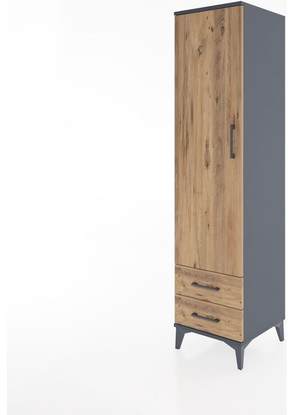 Hyperion Dolap Tek Raflı 2 Çekmeceli Tek Askılı 44X44X182 Antrasit-Çam modelleri