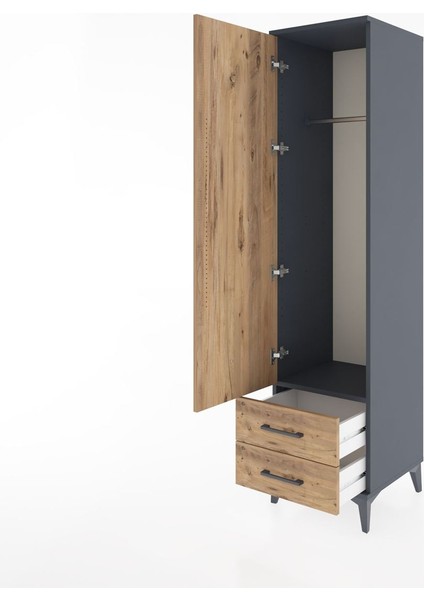 Hyperion Dolap Tek Raflı 2 Çekmeceli Tek Askılı 44X44X182 Antrasit-Çam fırsatları