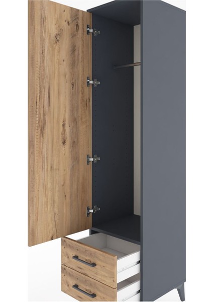 Hyperion Dolap Tek Raflı 2 Çekmeceli Tek Askılı 44X44X182 Antrasit-Çam indirimleri
