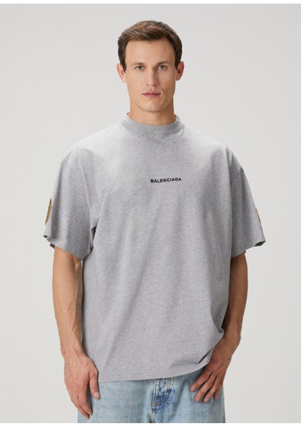 Gri Logo Nakışlı T-Shirt