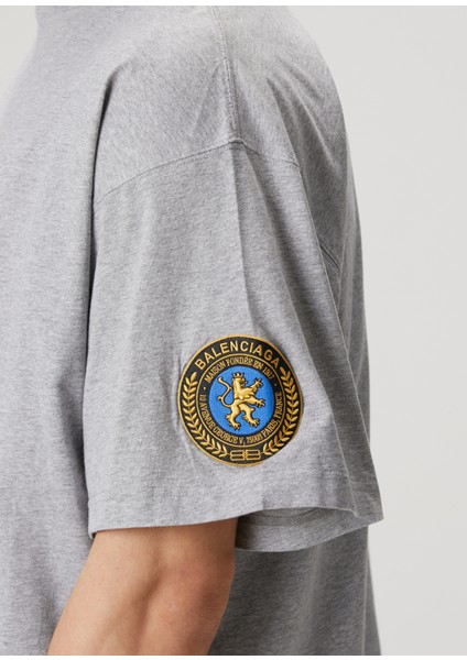 Gri Logo Nakışlı T-Shirt