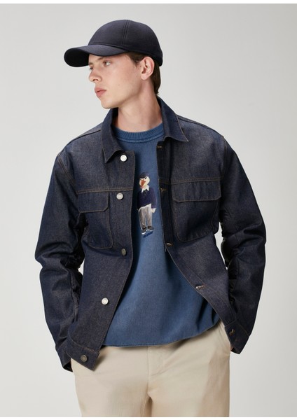 Lacivert Kapitone Detaylı Denim Ceket