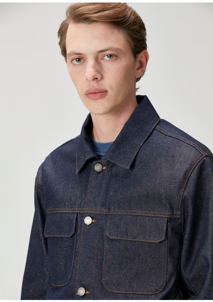 Lacivert Kapitone Detaylı Denim Ceket