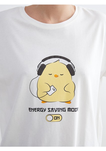 Yeni Sezon Bisiklet Yaka Baskılı Kadın Pijama Takımı modelleri