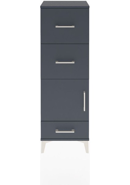 Arges Dolap Tek Raflı 3 Çekmeceli Tek Kapaklı 44X30X134 Antrasit-Antrasit