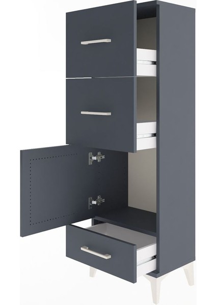 Arges Dolap Tek Raflı 3 Çekmeceli Tek Kapaklı 44X30X134 Antrasit-Antrasit fırsatları