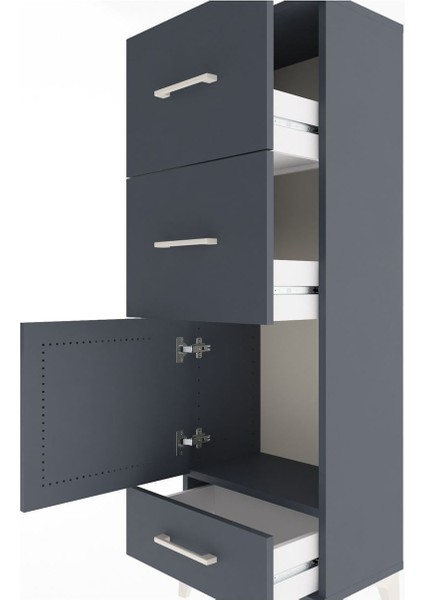 Arges Dolap Tek Raflı 3 Çekmeceli Tek Kapaklı 44X30X134 Antrasit-Antrasit indirimleri