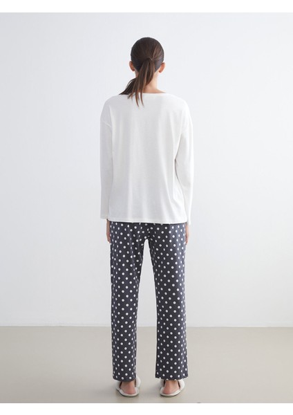 Yeni Sezon Bisiklet Yaka Baskılı Kadın Pijama Takımı fırsatları