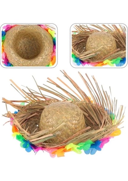 Natural Renkli Püsküllü Örme Hasır Hawaii Şapka