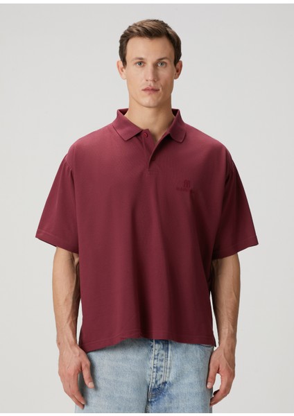 Bordo Polo Yaka Logo Nakışlı T-Shirt