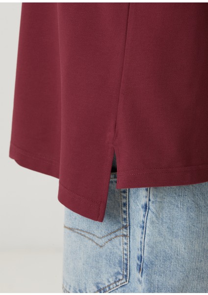 Bordo Polo Yaka Logo Nakışlı T-Shirt