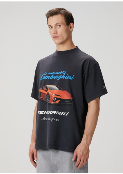 Siyah Lamborghini Baskılı T-Shirt modelleri