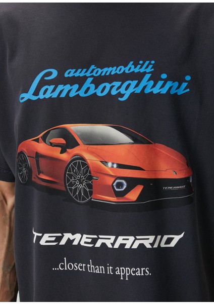Siyah Lamborghini Baskılı T-Shirt indirimleri