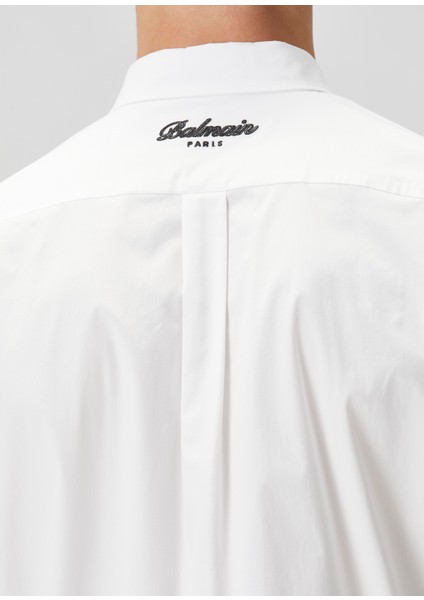 Beyaz Logo Nakışlı Gömlek