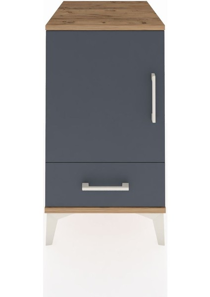 Kronos Komodin 2 Raflı Tek Çekmeceli Tek Kapaklı 44X59X80 Çam-Antrasit