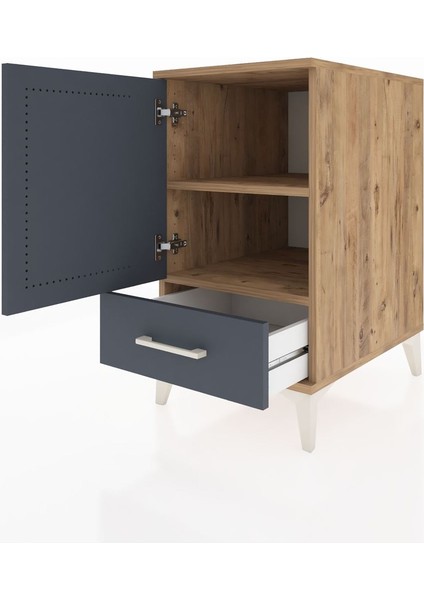 Kronos Komodin 2 Raflı Tek Çekmeceli Tek Kapaklı 44X59X80 Çam-Antrasit fırsatları