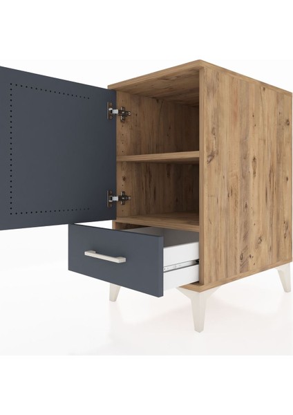 Kronos Komodin 2 Raflı Tek Çekmeceli Tek Kapaklı 44X59X80 Çam-Antrasit indirimleri