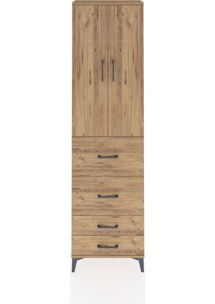 Arges Dolap 3 Raflı 4 Çekmeceli 2 Kapaklı 60X30X221 Çam-Çam