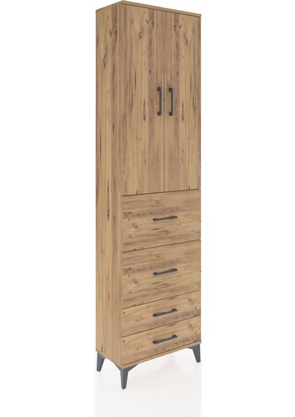 Arges Dolap 3 Raflı 4 Çekmeceli 2 Kapaklı 60X30X221 Çam-Çam fiyatları